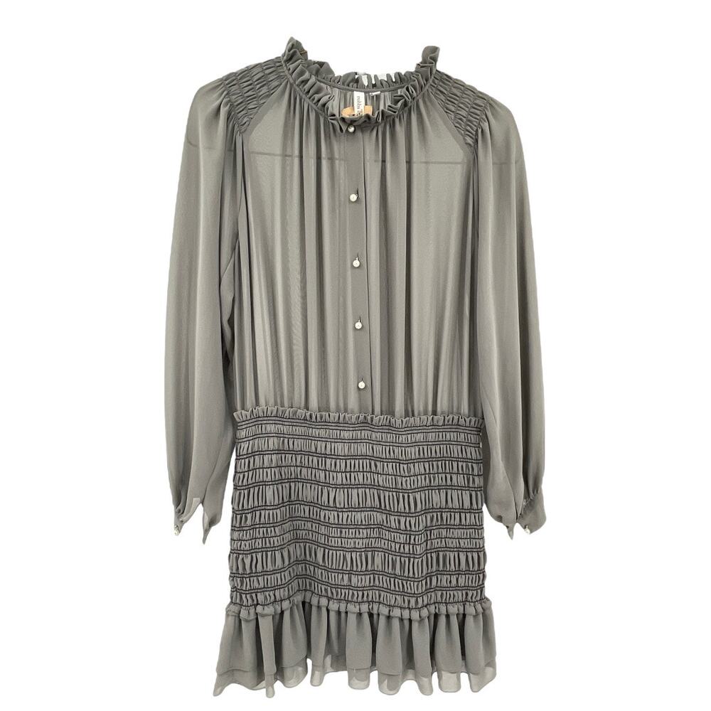 Robbi & Nikki Women's Size XS Crepe Ruched Fitted Mini Dress Grey Long Sleeve